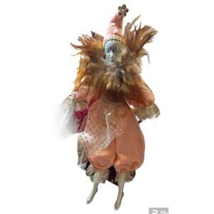 -CLOWN JESTER PORCELAIN HARLEQUIN PIERROT MARDI GRAS DOLL JESTER 18”